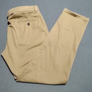 Haggar H26 Chino Pant Men 38Wx32L Brown Flex Waist Cotton No Iron Work Weekend